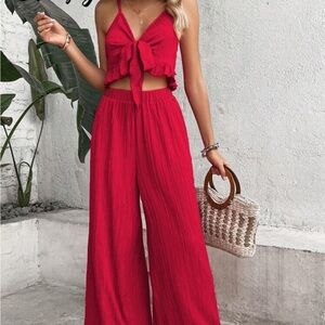NWT Red Crop Top & Wide-Leg Flowy Pants Set